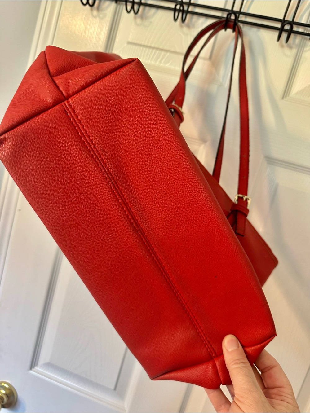Michael Kors Red Saffiano Leather Tote with MK Charm 11tallx15wide - Picture 5 of 15